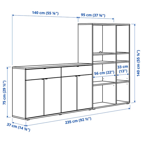 VIHALS storage combination, dark grey, 235x37x140 cm