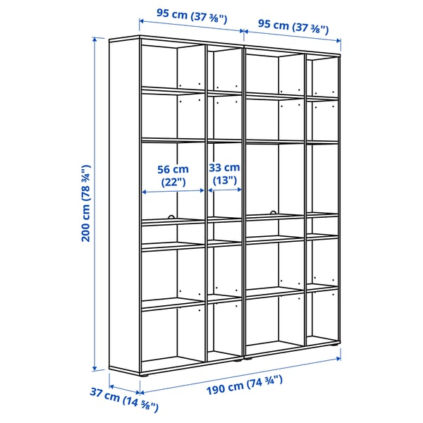 VIHALS - VIHALS Shelving combination, white, 190x37x200 cm
