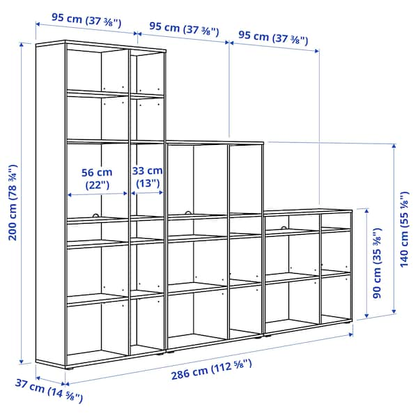 VIHALS - Shelving combination, white, 286x37x200 cm