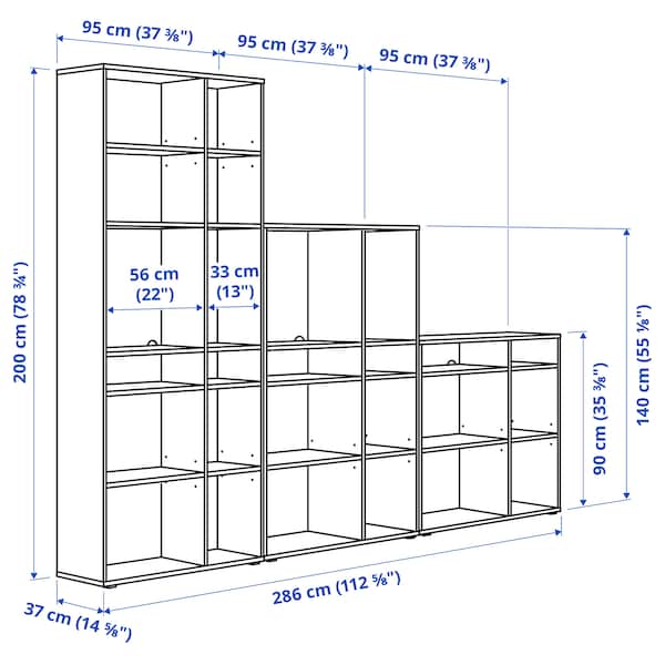 Ikea VIHALS - Shelving combination, white, 286x37x200 cm