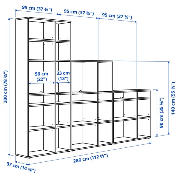 VIHALS shelving combination, dark grey, 286x37x200 cm