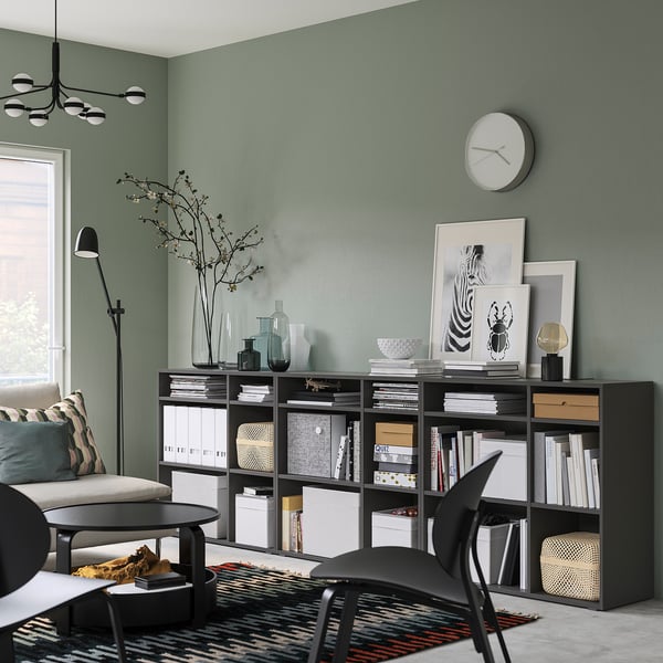 VIHALS shelving combination, dark grey, 286x37x90 cm