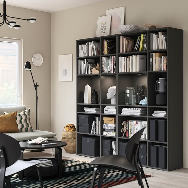 VIHALS - VIHALS Shelving combination, dark grey, 190x37x200 cm
