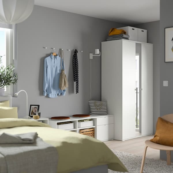 Ikea VIHALS - Wardrobe and bench combination, white/mirror glass, 251x57x200 cm