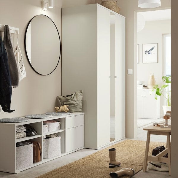 Ikea VIHALS - Wardrobe and bench combination, white/mirror glass, 251x57x200 cm