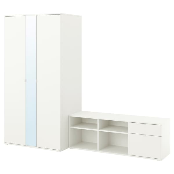 VIHALS - Wardrobe and bench combination, white/mirror glass, 251x57x200 cm