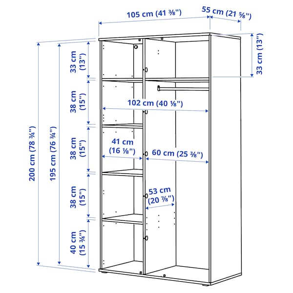 Ikea VIHALS - Wardrobe with 2 doors, white, 105x57x200 cm