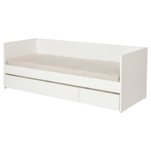 VIHALS - Sofa bed/container/1mattress, white/Vannareid extra rigid,80x200 cm