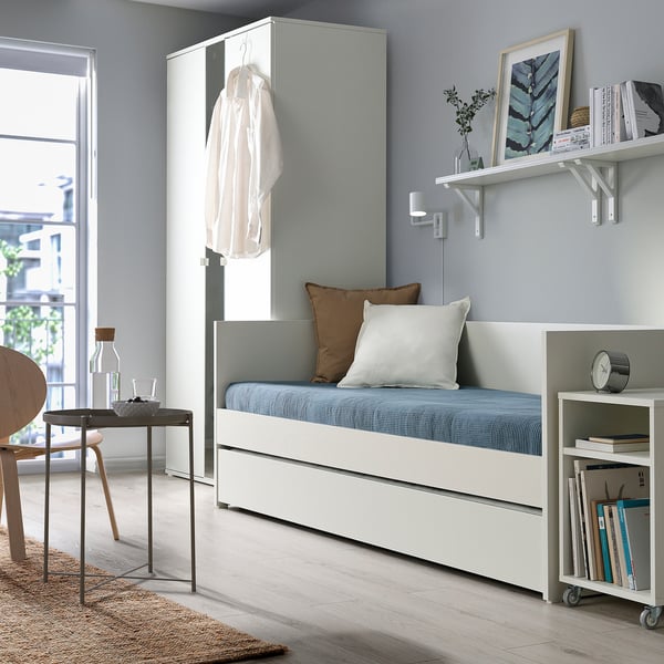 VIHALS day-bed w trundle bed/2 mattresses, white/Åfjäll medium firm, 80x200 cm