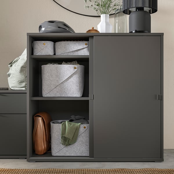 VIHALS cabinet with sliding doors, dark grey, 95x47x90 cm