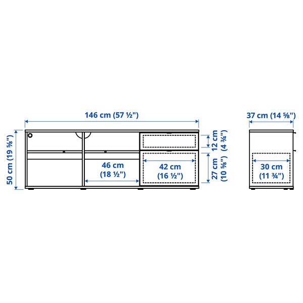 VIHALS - TV bench, white, 146x37x50 cm