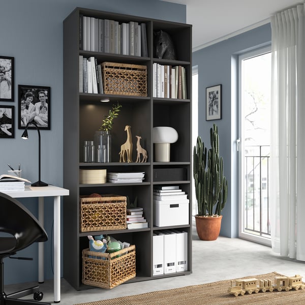 VIHALS shelving unit with 10 shelves, dark grey, 95x37x200 cm
