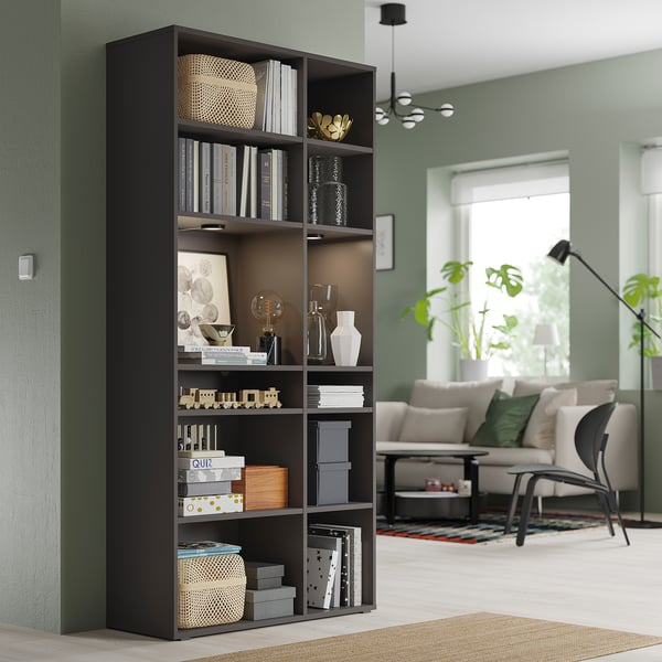 VIHALS shelving unit with 10 shelves, dark grey, 95x37x200 cm