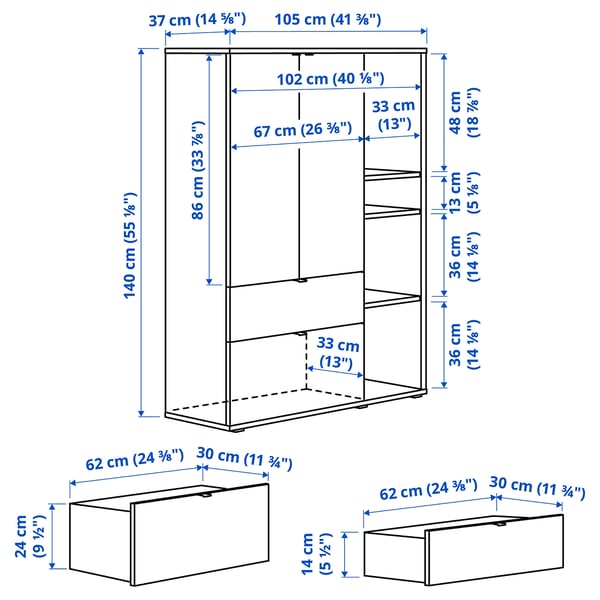 VIHALS TV/storage combination, white, 285x37x140 cm