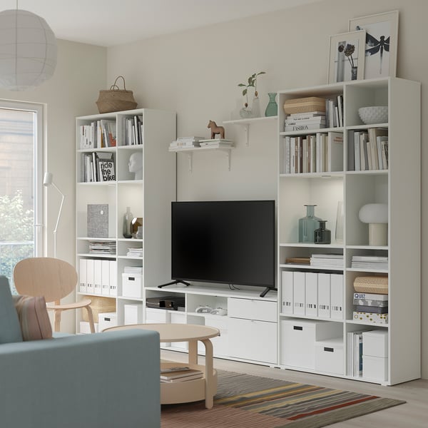 VIHALS TV/storage combination, white, 337x37x200 cm
