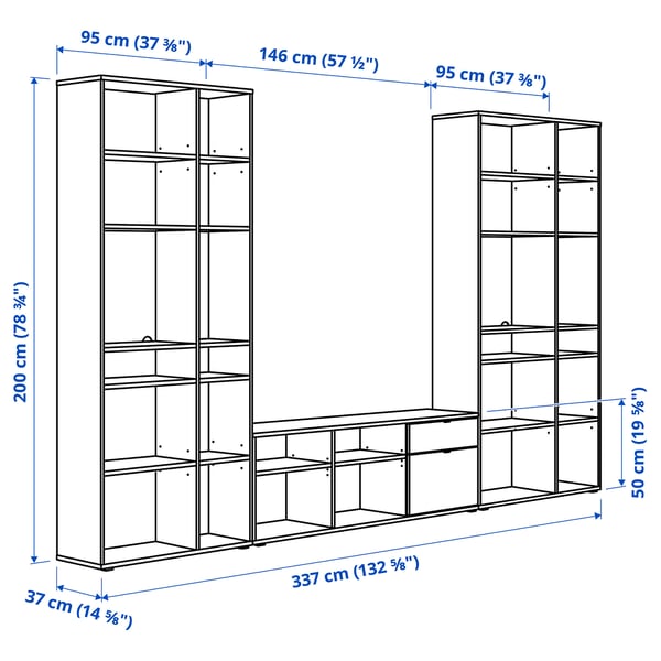 VIHALS TV/storage combination, white, 337x37x200 cm