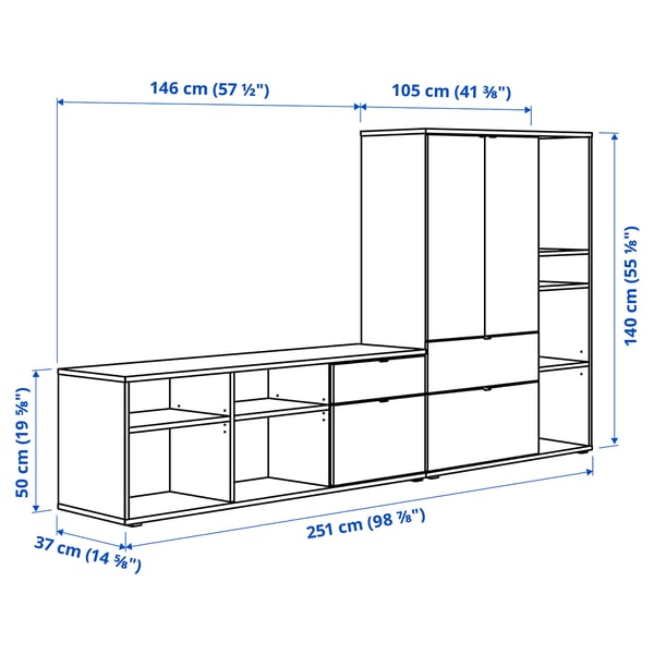 VIHALS TV/storage combination, white, 251x37x140 cm
