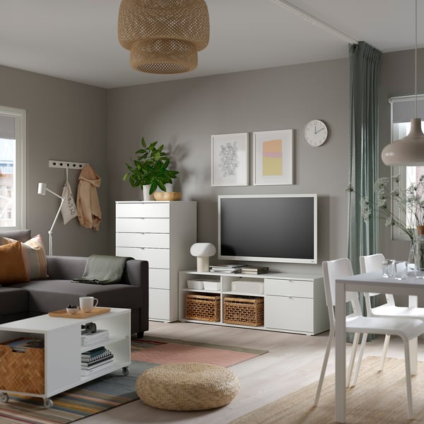 VIHALS TV/storage combination, white, 216x47x120 cm