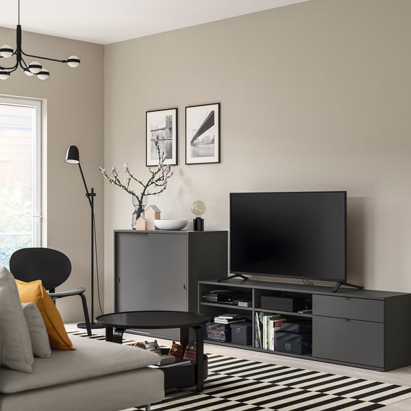 VIHALS - VIHALS TV/storage combination, dark grey, 275x47x90 cm