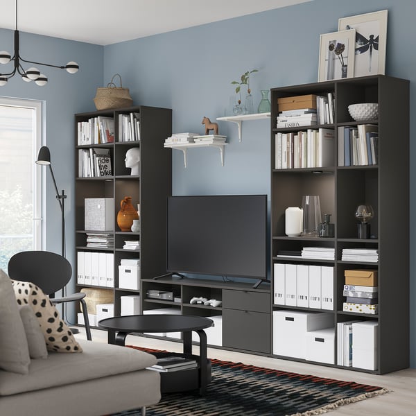 VIHALS TV/storage combination, dark grey, 337x37x200 cm