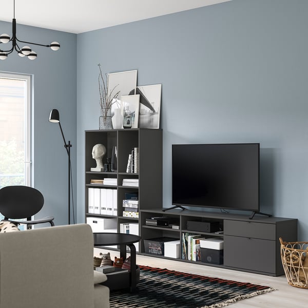 VIHALS - VIHALS TV/storage combination, dark grey, 275x37x140 cm