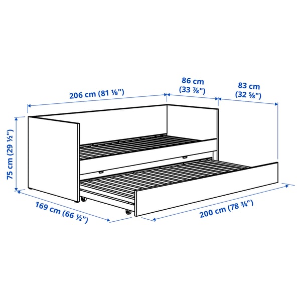 VIHALS - VIHALS Day-bed frame with trundle bed, white, 80x200 cm