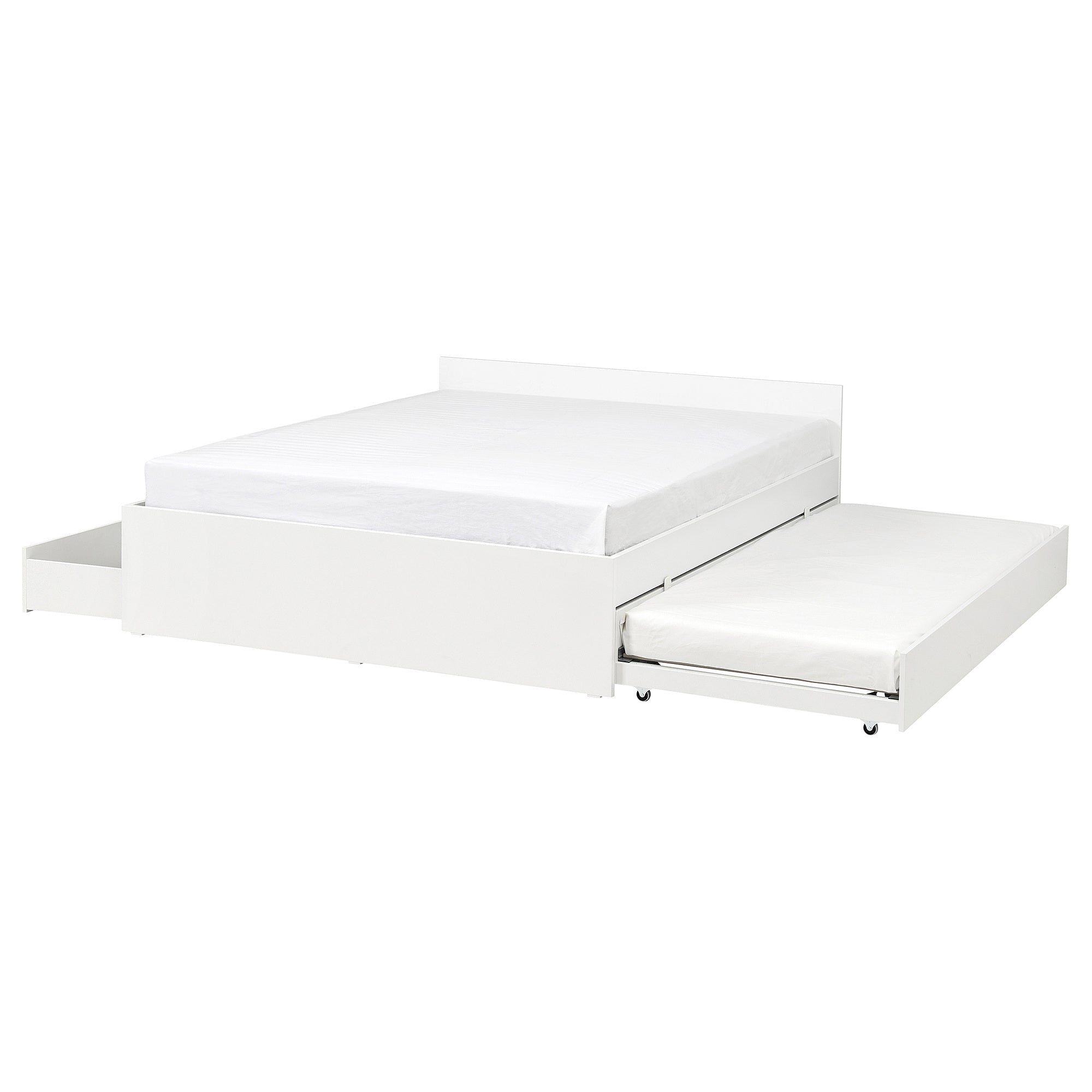 VIHALS bed frame, 2 stor box/1 trundle bed, white/Lindbåden, 160x200 cm
