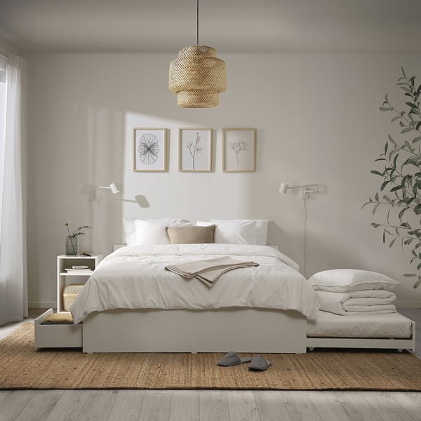VIHALS bed frame, 2 stor box/1 trundle bed, white/Luröy, 160x200 cm