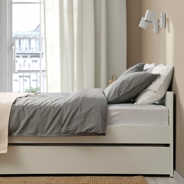 VIHALS bed frame, 2 stor box/1 trundle bed, white/Luröy, 140x200 cm