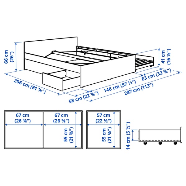 VIHALS - bed frame/2 drawers/1 bed estr, white/Luröy,140x200 cm
