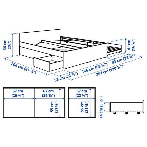 VIHALS - Bed frame/2 drawers/1 bed estr, white/Luröy,160x200 cm