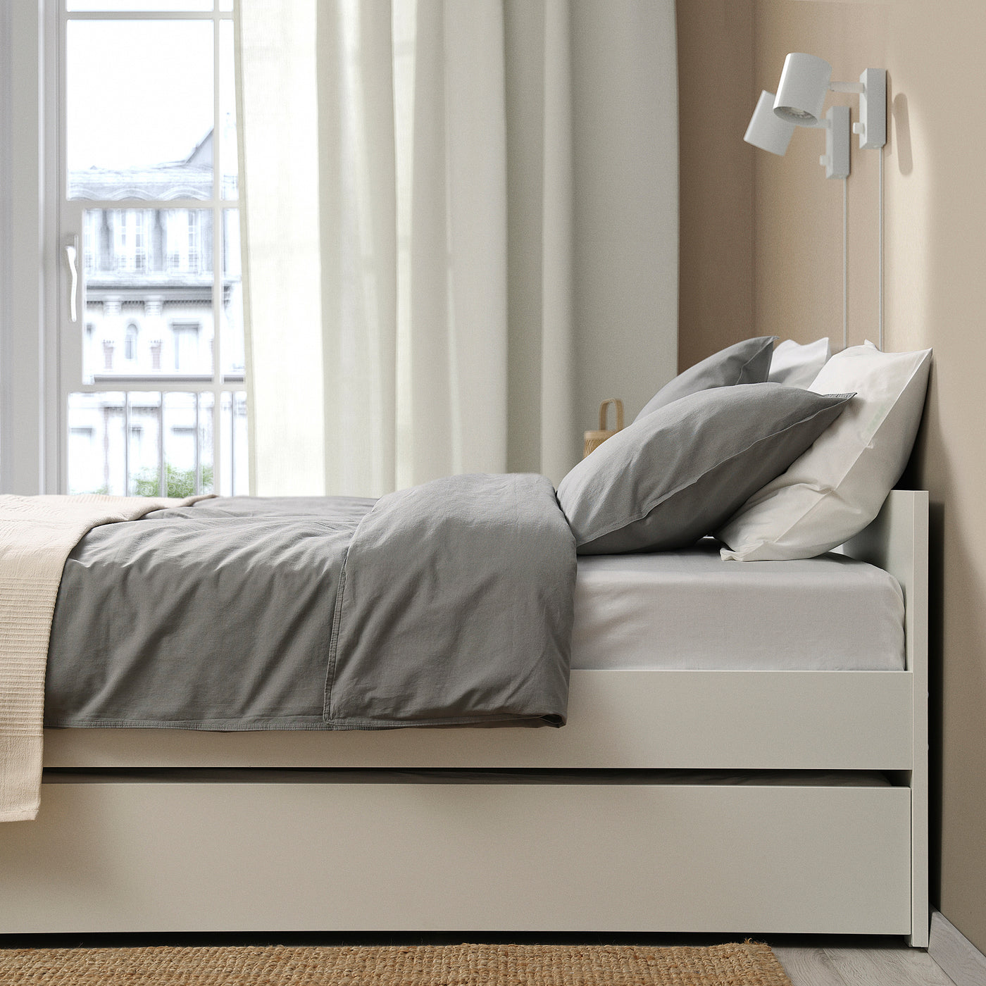 VIHALS bed frame, 2 stor box/1 trundle bed, white, 140x200 cm