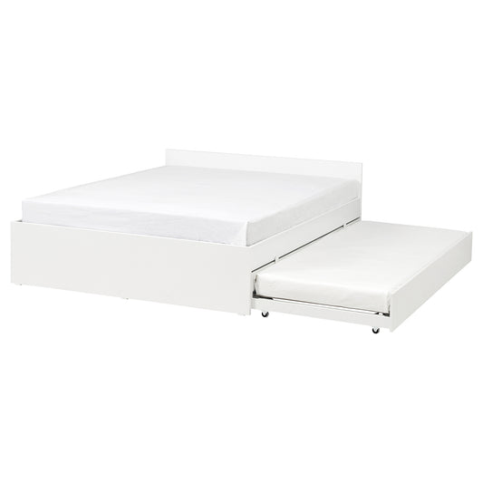 VIHALS bed frame with 1 trundle bed, white/Lindbåden, 140x200 cm