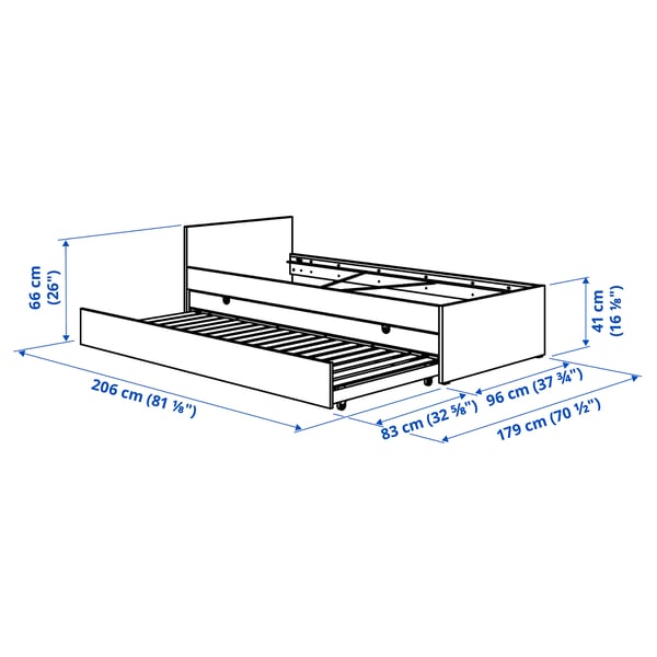 VIHALS - Bed frame/1 pull-out bed, white/Luröy,90x200 cm