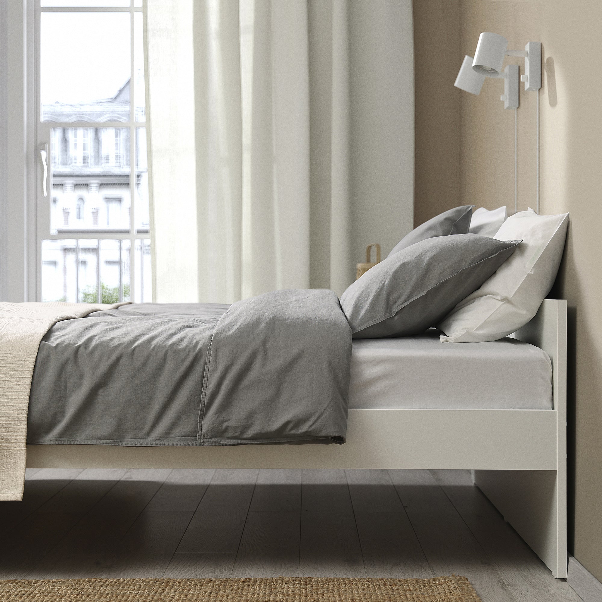 VIHALS bed frame, white/Lindbåden, 160x200 cm