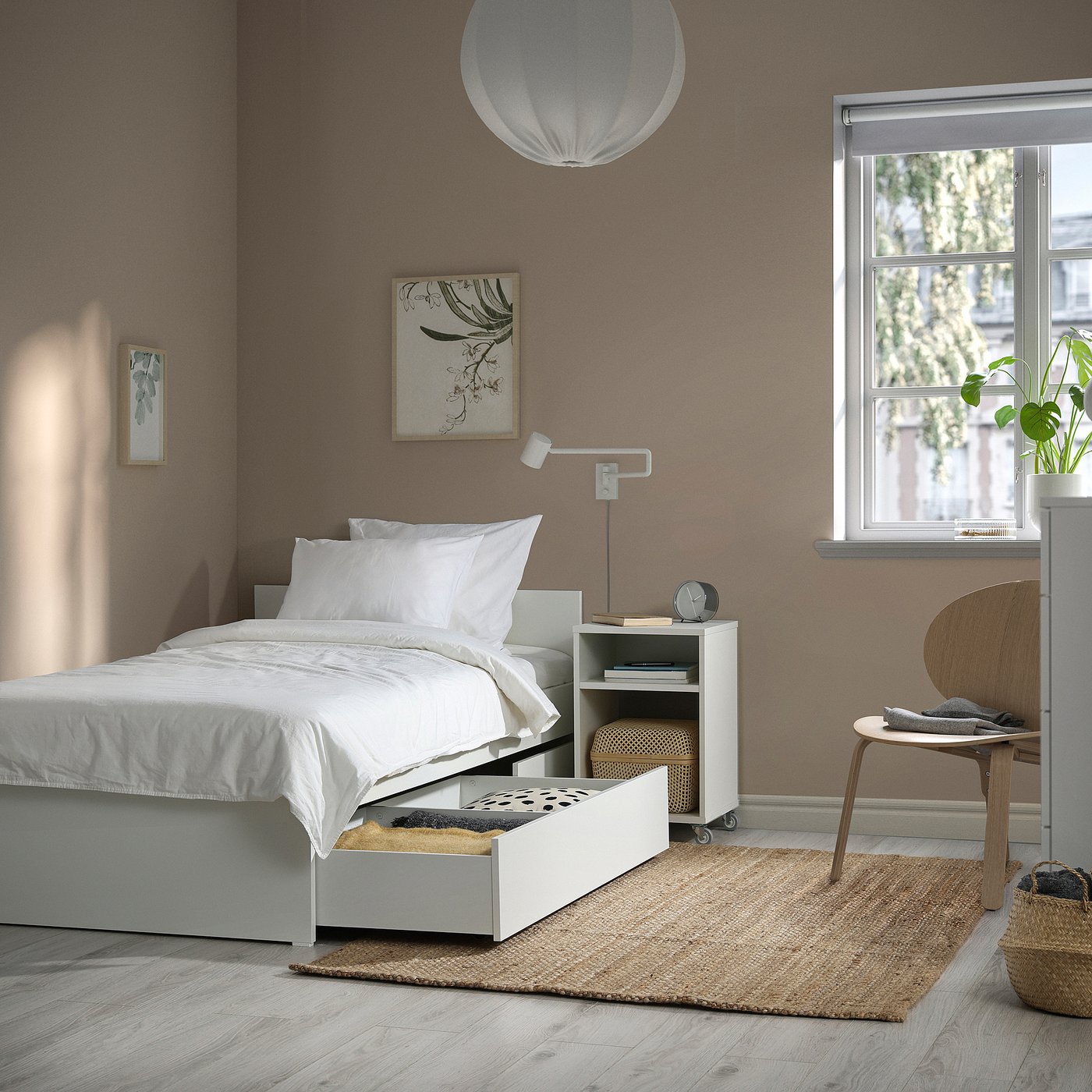 VIHALS bed frame with 2 storage boxes, white/Lillhällan, 200x90 cm