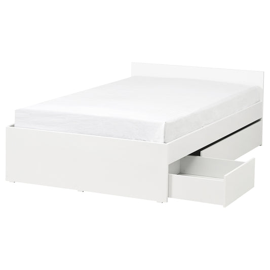 VIHALS bed frame with 2 storage boxes, white/Lindbåden, 140x200 cm