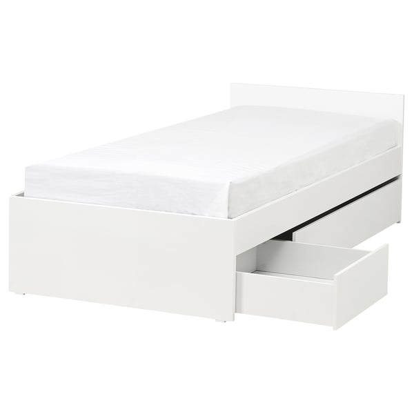 VIHALS - Bed frame with 2 containers, white/Luröy,90x200 cm