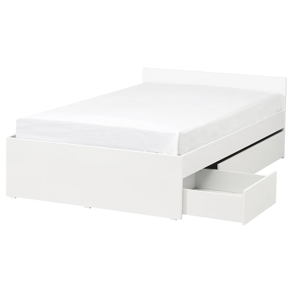 VIHALS - Bed frame with 2 containers, white/Luröy,140x200 cm