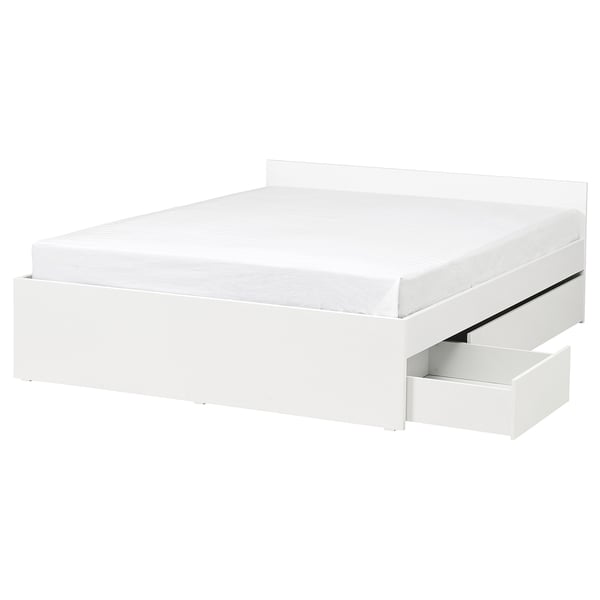 VIHALS - Bed frame with 2 storage units, white/Luröy,160x200 cm