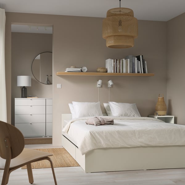 VIHALS - Bed frame with 2 containers, white/Luröy,140x200 cm