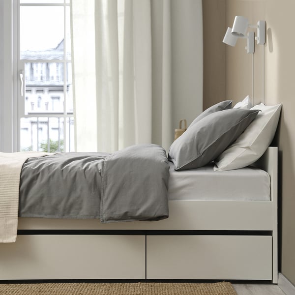 VIHALS - Bed frame with 2 containers, white/Luröy,140x200 cm