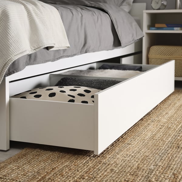 VIHALS - Bed frame with 2 containers, white/Luröy,140x200 cm
