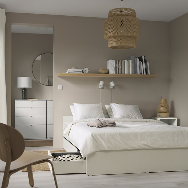 VIHALS - Bed frame with 2 containers, white/Luröy,140x200 cm