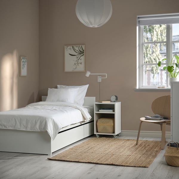VIHALS - Bed frame with 2 containers, white/Luröy,90x200 cm