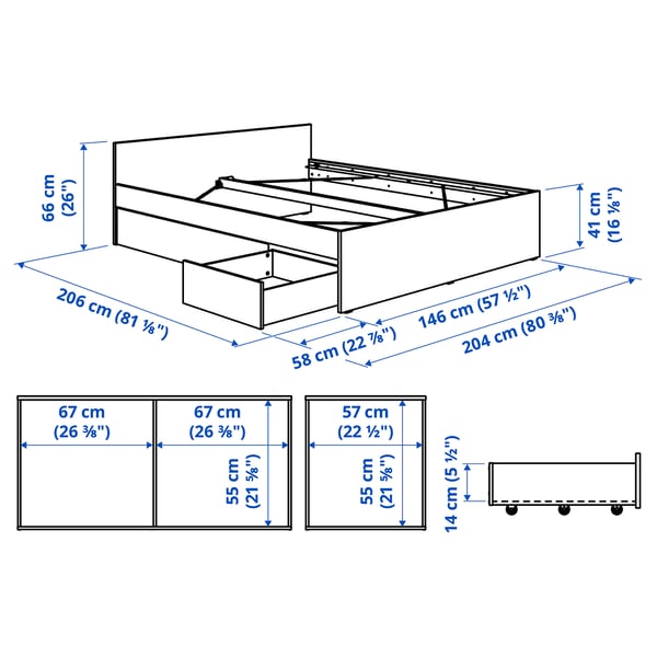 VIHALS - Bed frame with 2 containers, white/Luröy,140x200 cm