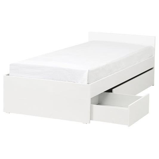 VIHALS bed frame with 2 storage boxes, white, 90x200 cm