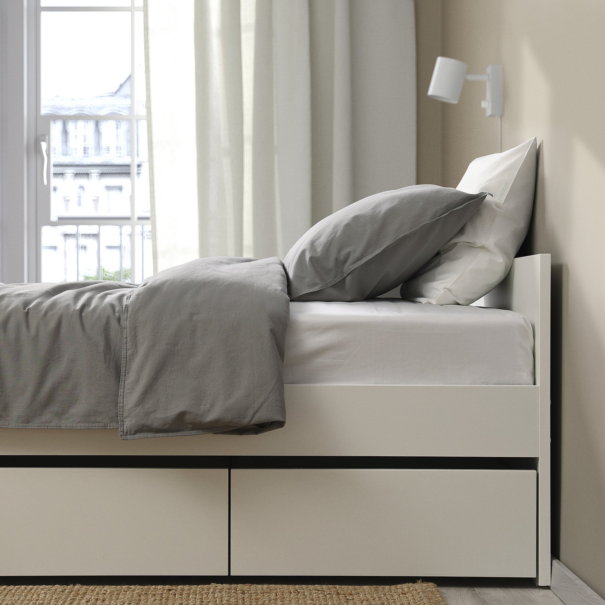 VIHALS bed frame with 2 storage boxes, white, 90x200 cm