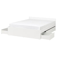 VIHALS bed frame with 4 storage boxes, white/Lillhällan, 140x200 cm