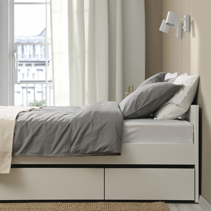 VIHALS bed frame with 4 storage boxes, white/Lillhällan, 160x200 cm